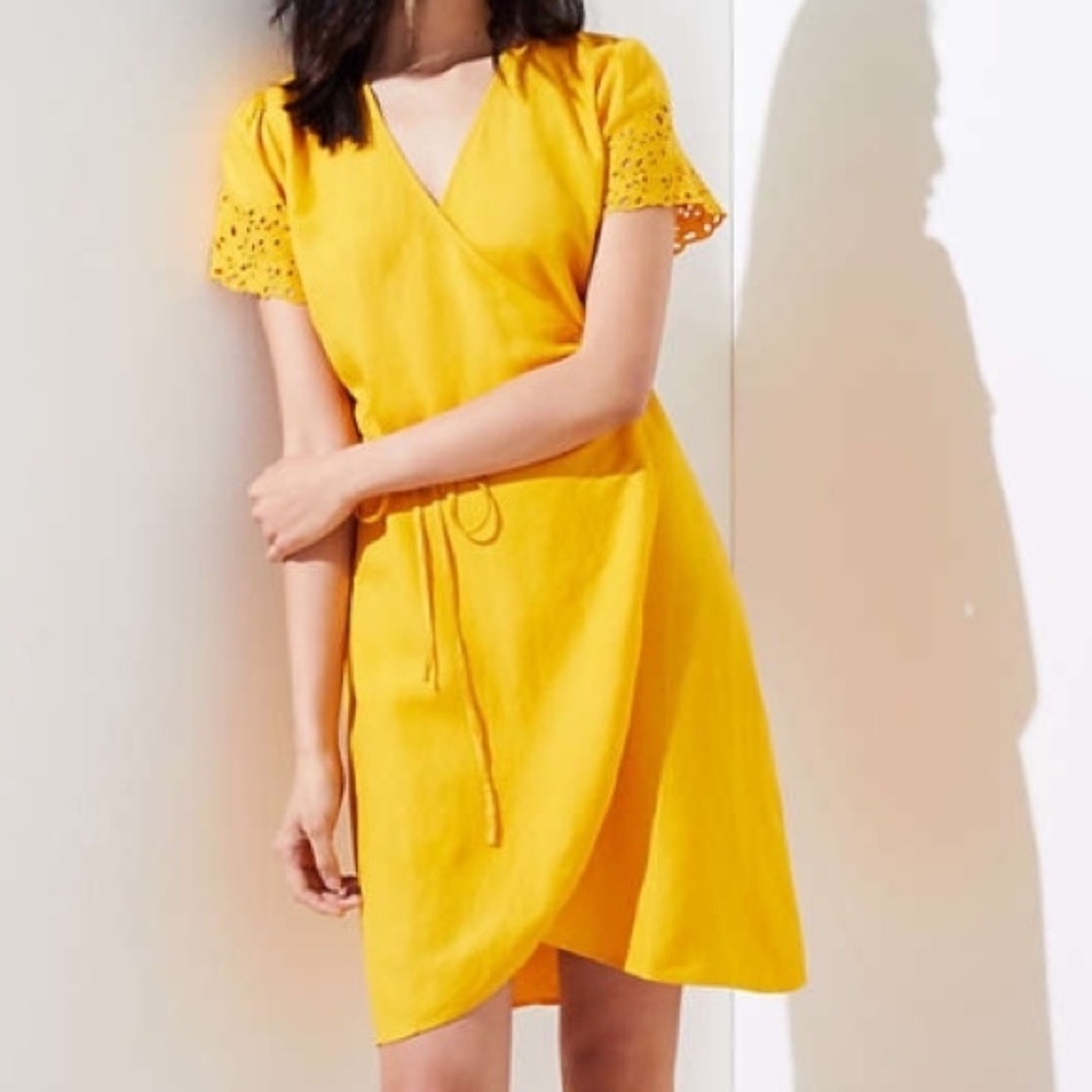 Loft Yellow Eyelet Wrap Dress